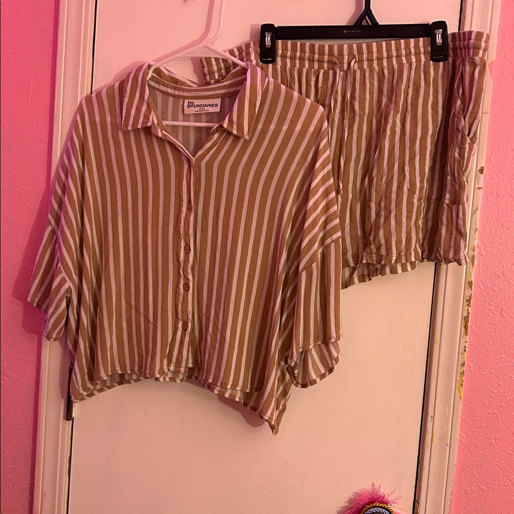 No Boundaries Pink and White Striped Shorts